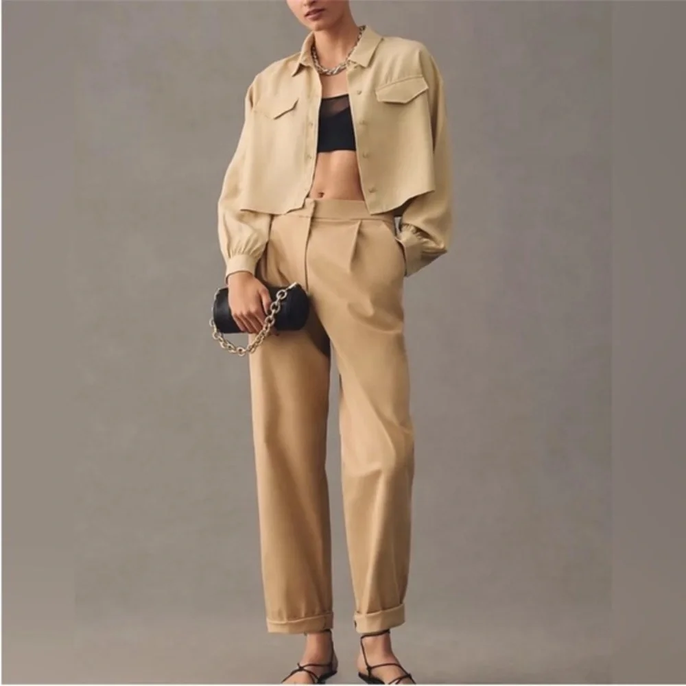 NWT Anthropologie Exquise Pants Chino Rolled-Hem in Cedar Tan